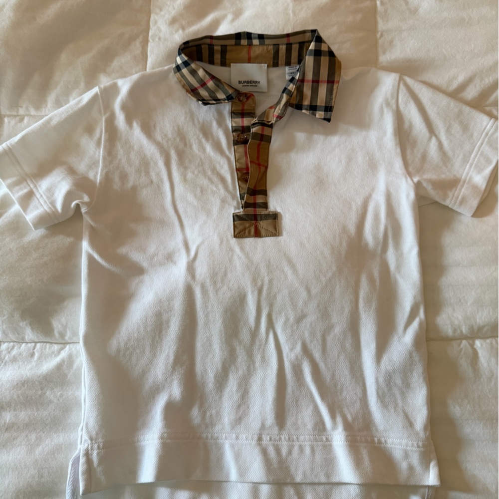 Burberry White Polo with Plaid Accents